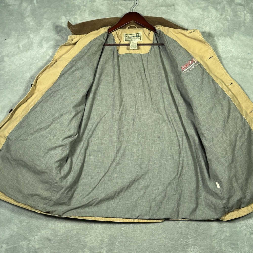 LL Bean Coat Mens 2XL Beige Canvas Barn‎ Work Jacket Corduroy Collar Logo *FLAW - Picture 6 of 11